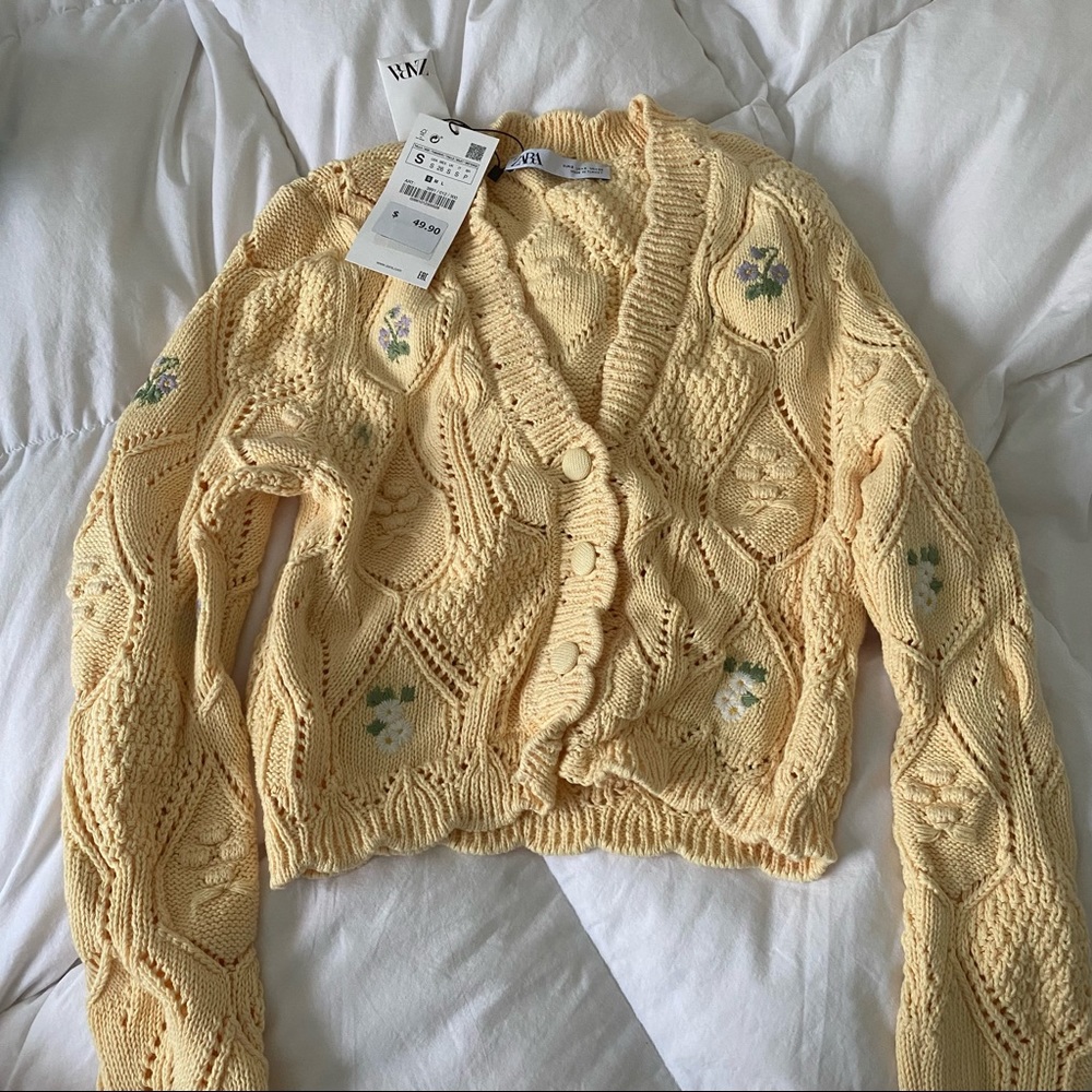 zara yellow floral cardigan